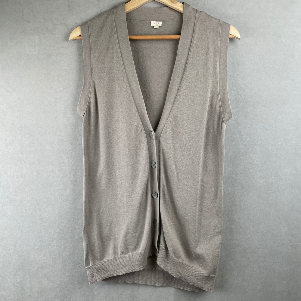 J.Crew Womens M Grey Cotton V-Neck Button Front Preppy Sweater Vest 15313 2009